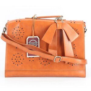 Ecosusi Laptop Satchel Briefcase with Cutout Detail in Cognac